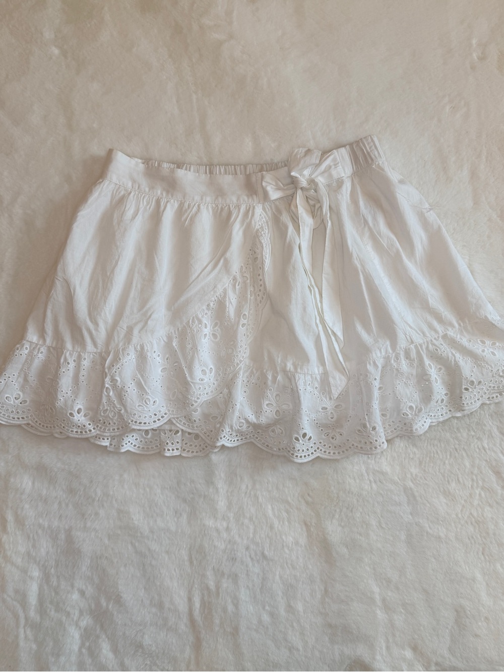 American Eagle Outfitters White Eyelet Wrap Mini Skirt